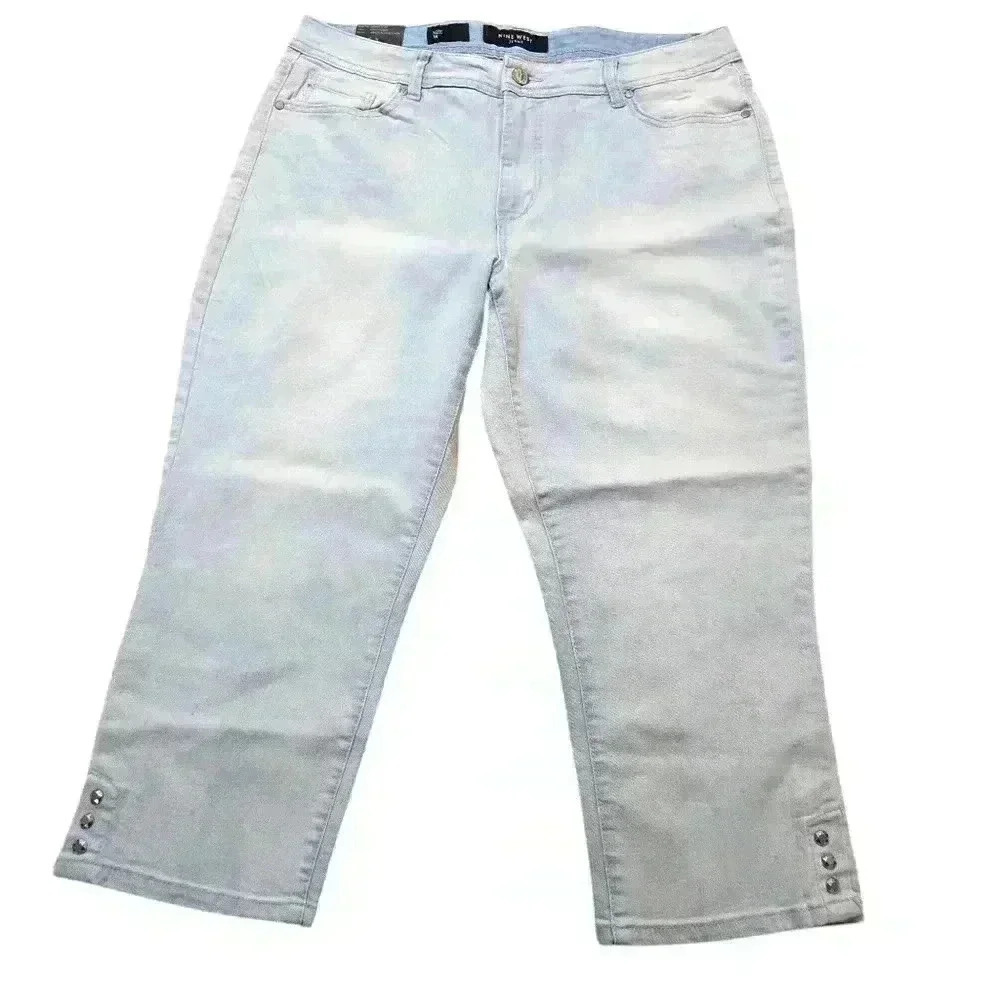 Nine West Karen Capri Embellished Jeans Women's Size 14 Light Wash Denim #161